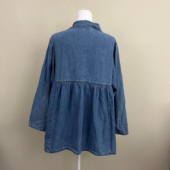 blue denim vintage 90s button up shirt - Picture 4 of 6